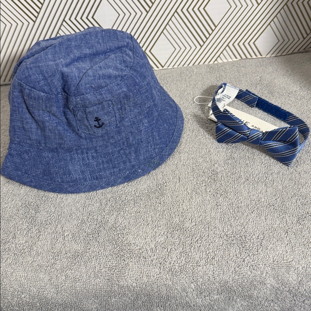 Janie and Jack hat NWT Blue Bucket Hat Anchor 0-3m and a new blue tie 0-24m